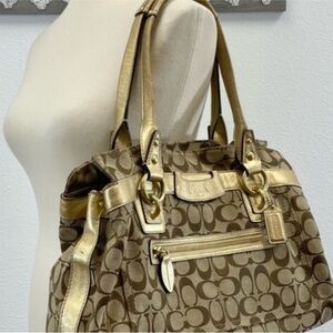 Rare VTG Coach Brown and Gold Shoulder Bag with Signature Design